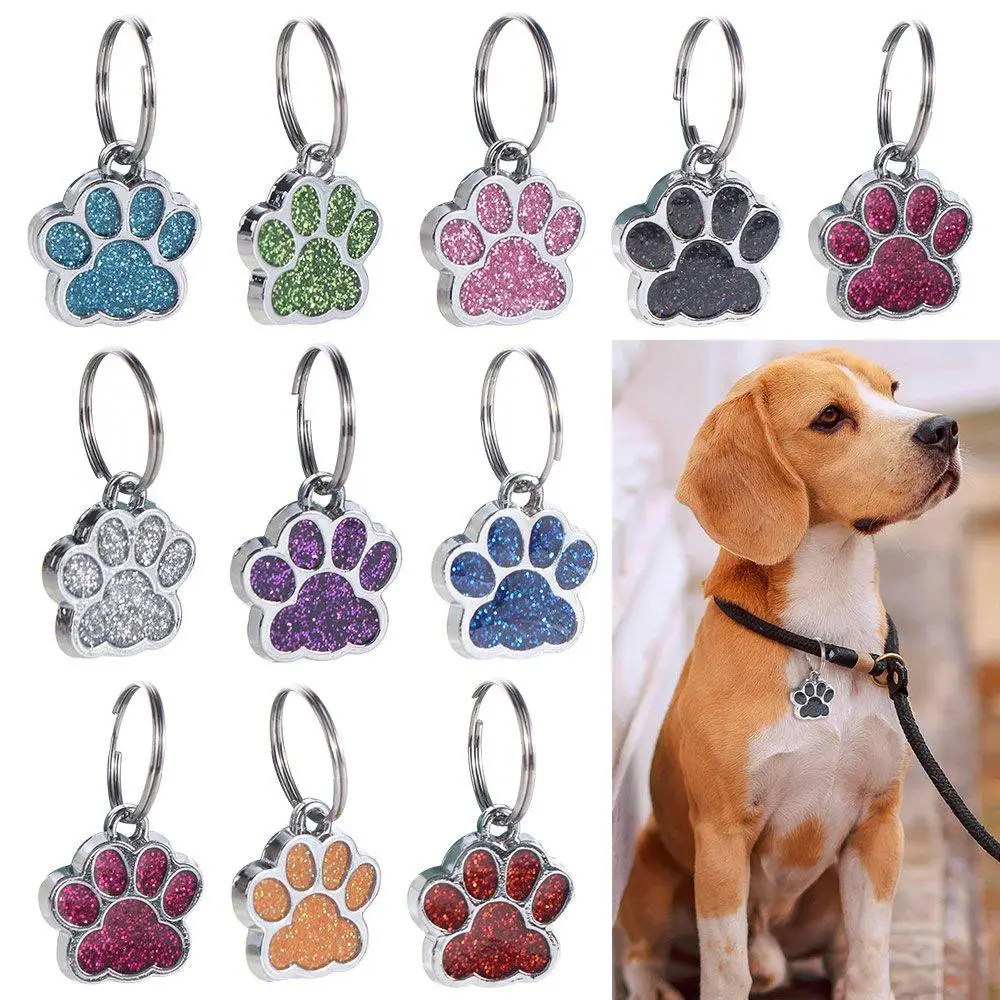 

Cat Dog Paw Print Dog Cat Tags Personalized Anti-Lost Pet Glitter Pendant Exquisite with Hook Pet Collar Tag Pendant Cats