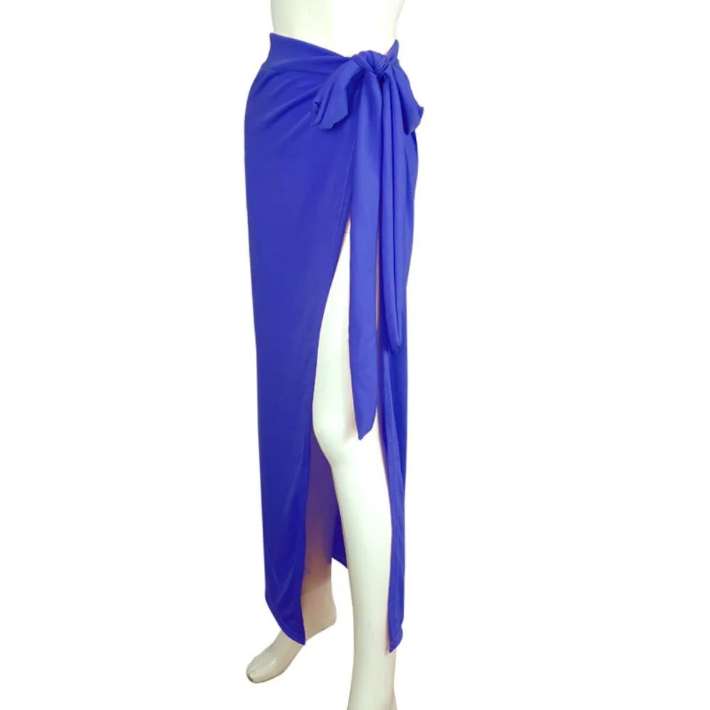 Sexy Solid Color Beach Skirt High Split Breathable Bandage Skirt High Waist Long Skirt Beach Vacation Women Wear