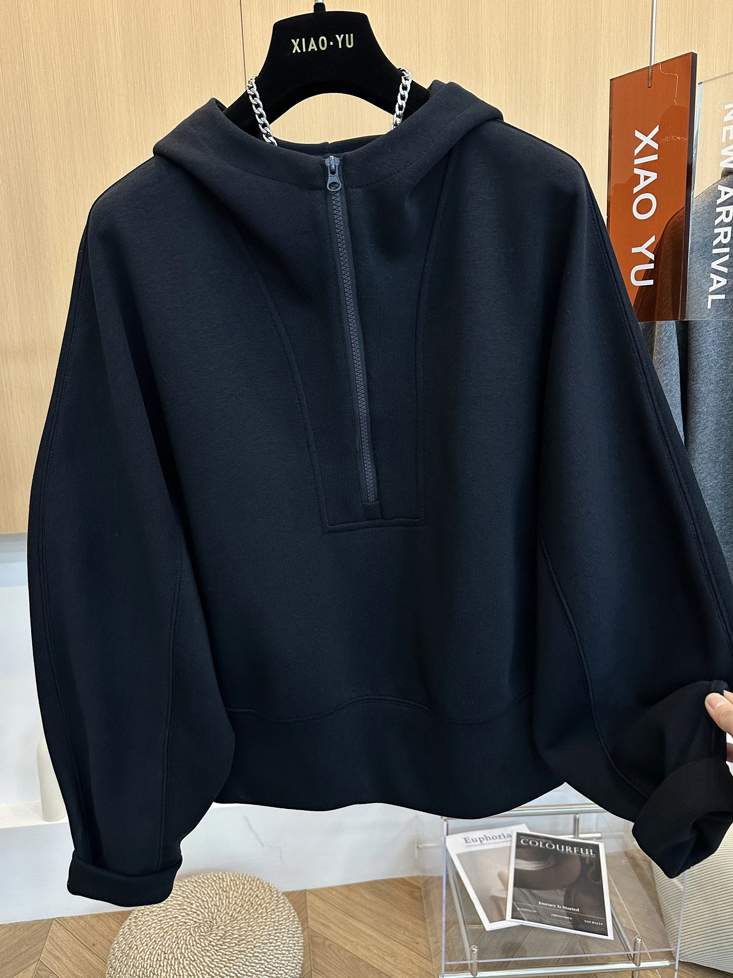 Sudadera Holgada con Capucha y Cierre para Mujer, Estilo Informal y Versátil para Principios de Otoño, Talla Grande Europea