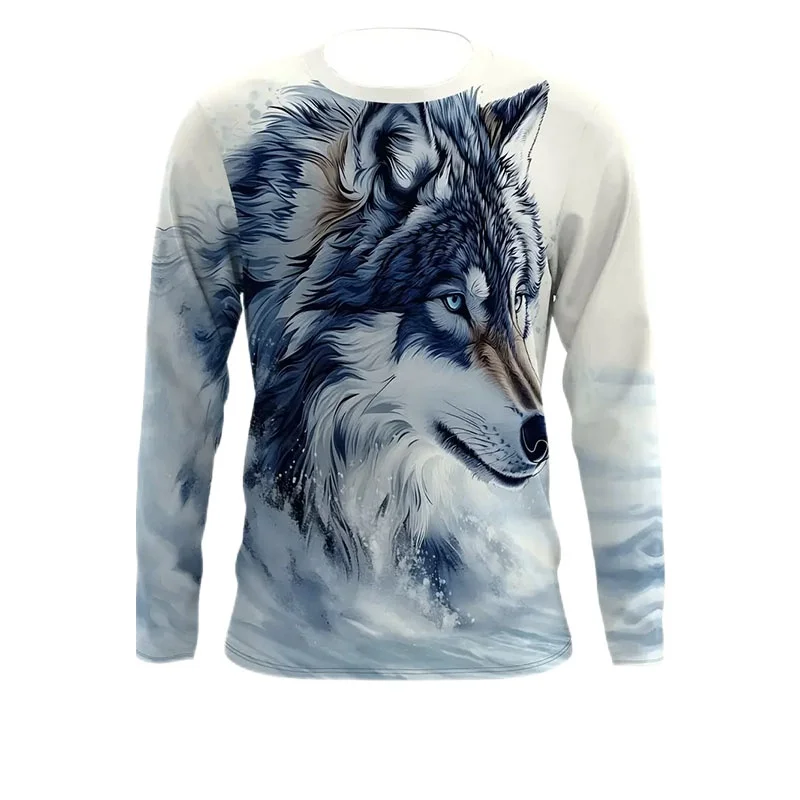 

Men's Wolf Graphic 3D Printing T Shirt For Men Raccoon Tees Cool Animal Tops Autumn Casual Loose Long Sleeve Pullover Streetwear