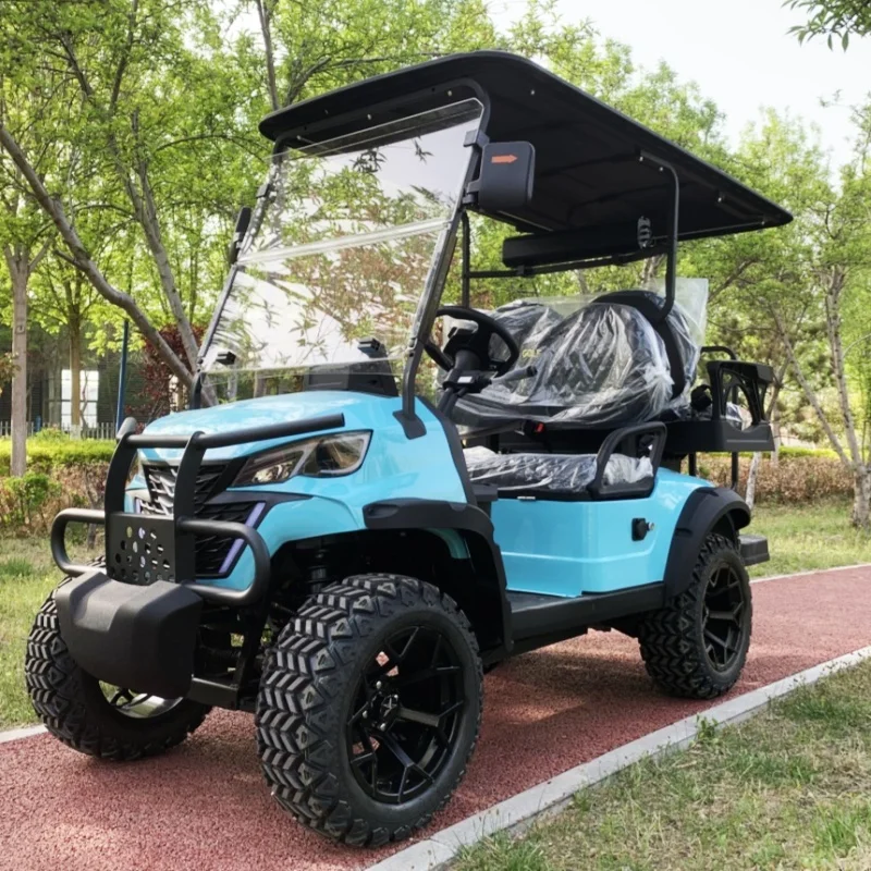 

Chinese 4 Seater Electric Golf Cart Cheap Prices Buggy Car Lithium Battery Bumper And Front Basket Brown Upholstered Seat