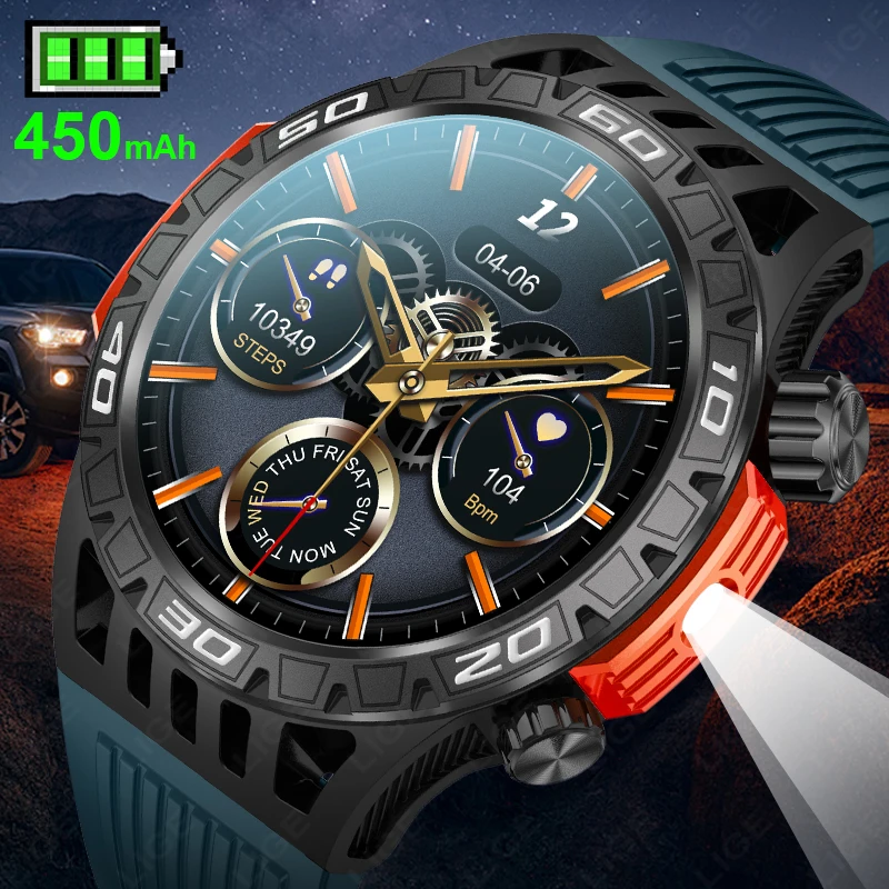 

Смарт-часы LIGE с GPS для мужчин, светодиодный фонарик, компас, водонепроницаемые, Bluetooth, звонки, мониторинг здоровья, голосовой помощник, военные смарт-часы для мужчин