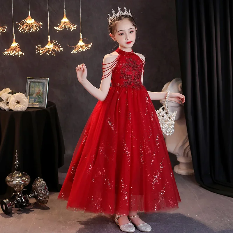 

Beaded Kids Dresses For Party Wedding Dress Sequins embroidery Teen Children Pageant Gown baby Girls PrincessTulle Dress