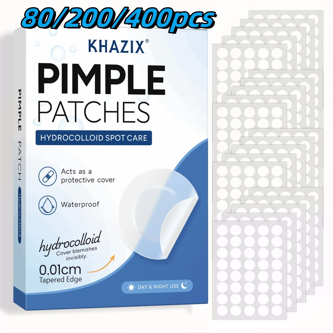 KHAZIX 200/400/80PCS Hydrocolloid Pimple Patches, Invisible Blemish Covers, Ultra-Thin Breathable Waterproof Face Stickers
