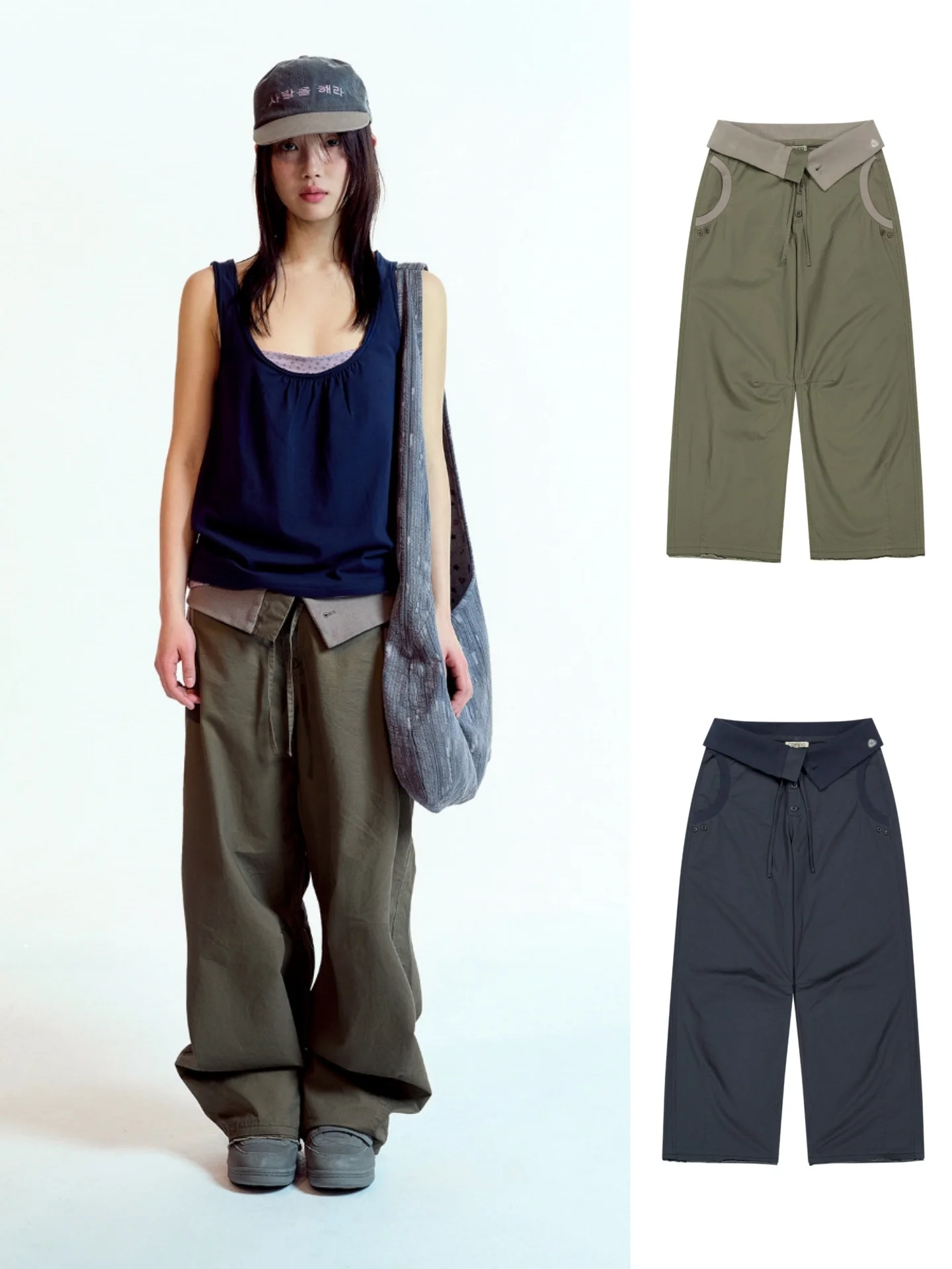 Casual Straight Leg Pants Women's Wide Leg Workwear Trousers Spring Summer New Style Korean Retro Cuffed Waist Drawstring