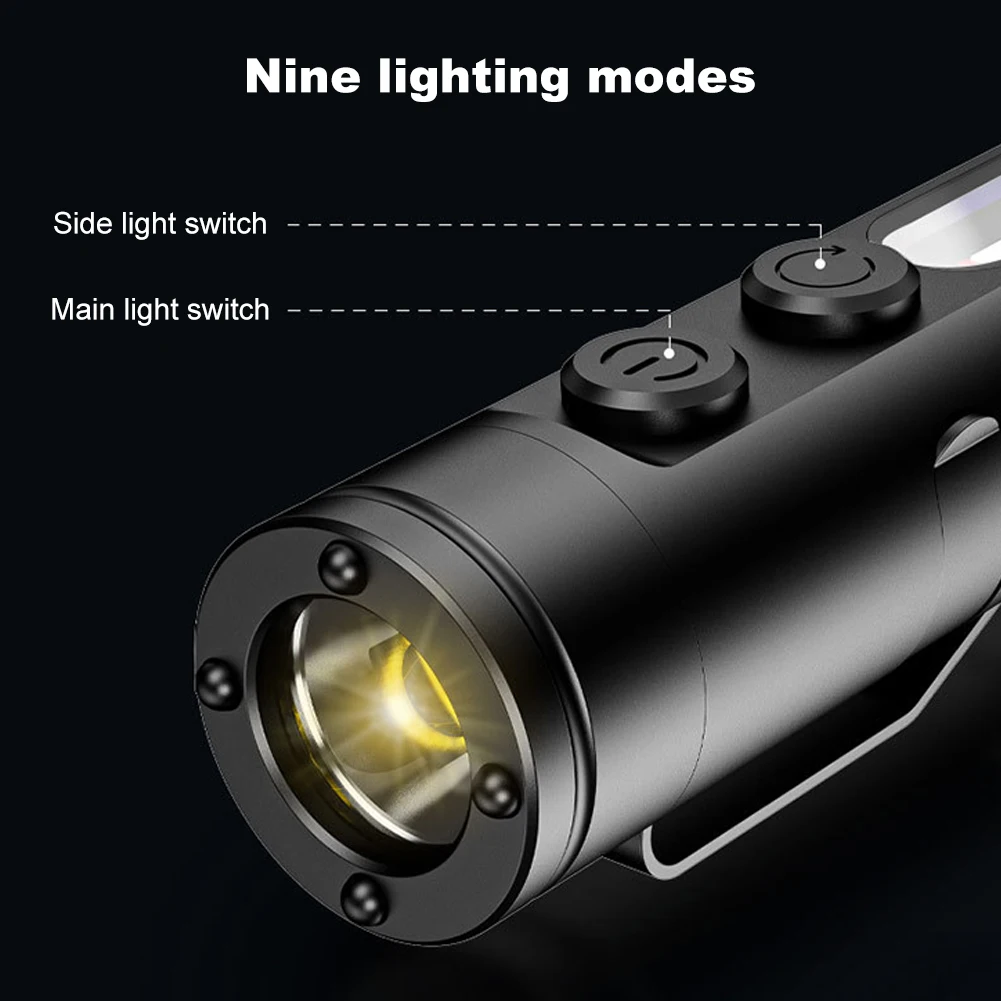 

Mini Keychain Flashlight USB/Type-C Charging IP66 Waterproof Torch Lamp With Magnet Multifunction Warning Camping Flashlights