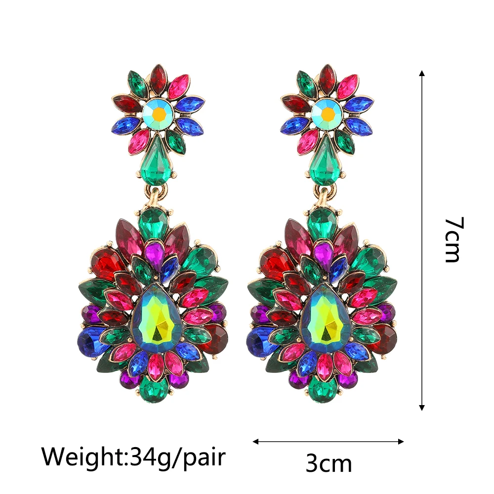 Colorful Rhinestone Big Dangle Earrings For Women New Vintage Geometric Elegant Party Wedding Luxury Jewelry Piercing Pendientes