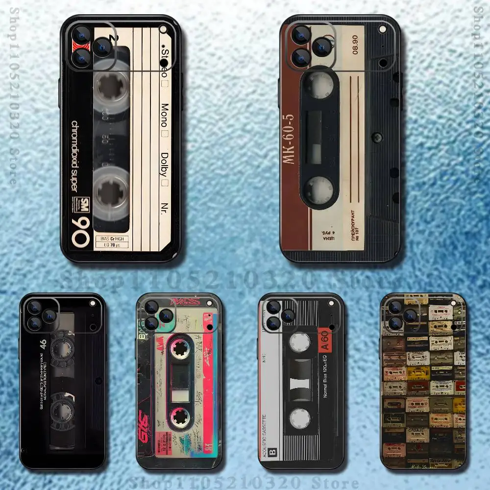 

Cassette Tape Vintage Phone Case For iPhone 17,16,15,14,13,12,11,Pro,Max,Plus,E,SE4,Air,Mini Black Soft Funda