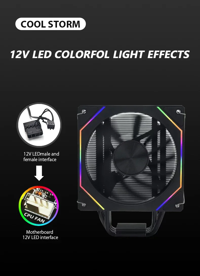 Cool Storm High Quality 120mm Mute LED Colorful Light CPU Cooling Fans 6 Copper Tubes Gaming Computer CPU Cooler Fans factory 3