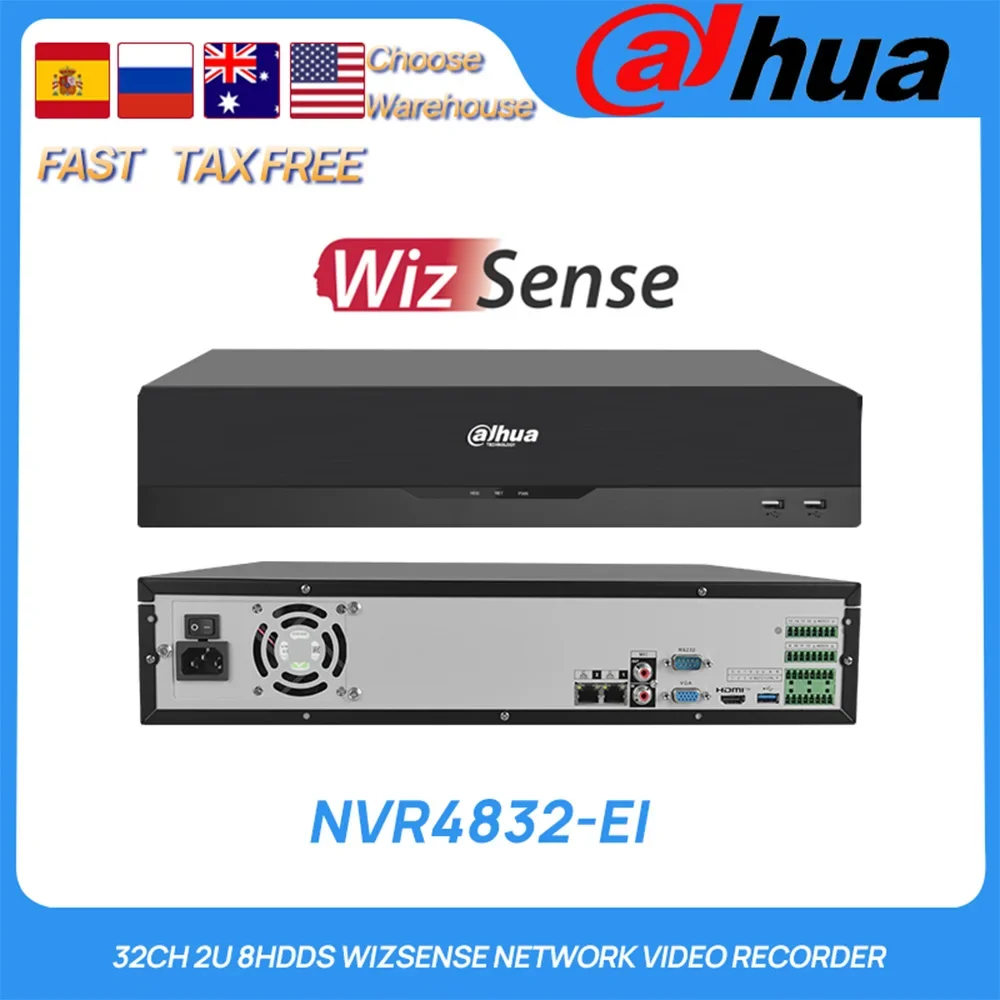 

Original Dahua Network Video Recorder NVR4832-EI 32CH 2U 8HDDs WizSense AI Face Detection IVS SMD Plus For IP Camera NO POE