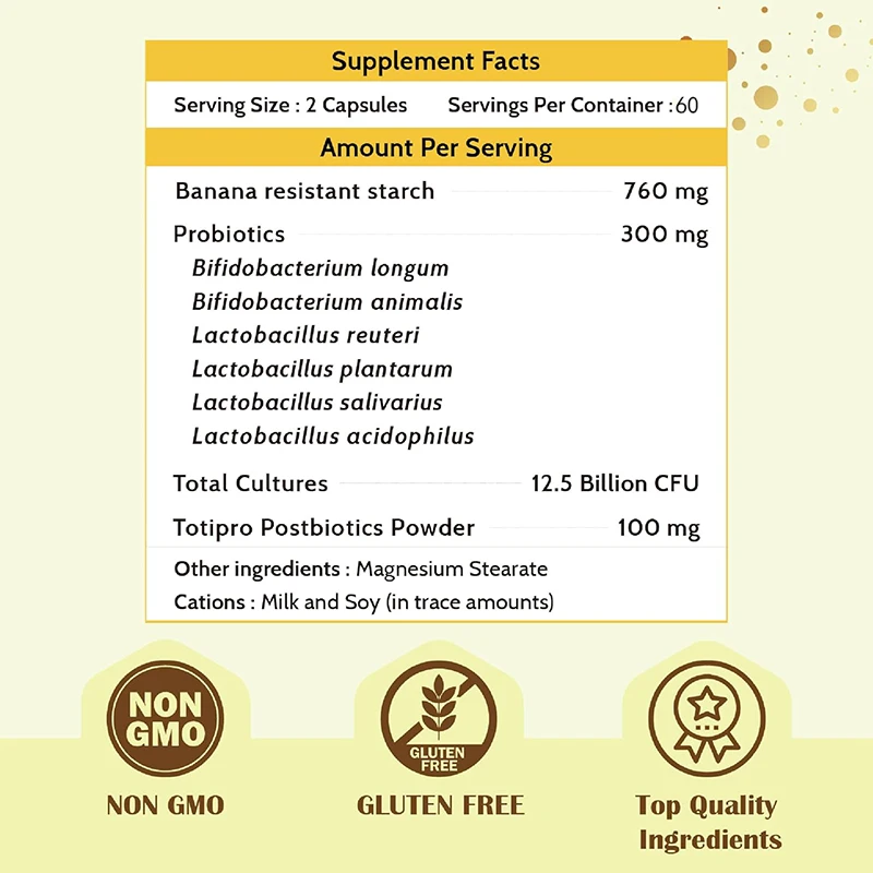 Promote Intestinal Health with A Three in One Combination of Prebiotics, Probiotics, and Prebiotics,relieve Bloating,60 Capsules