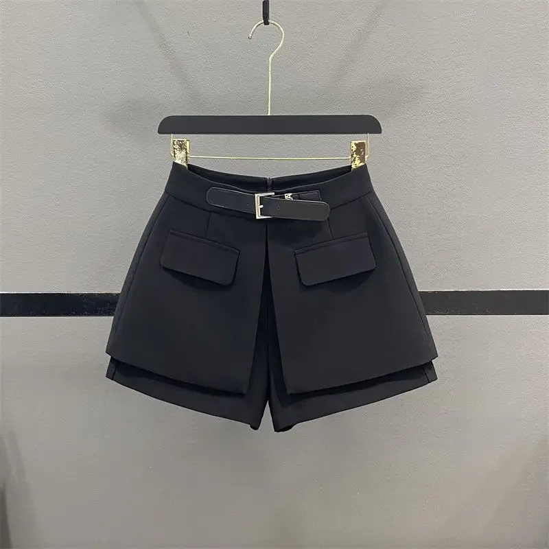 Pantaloni da donna con temperamento patchwork tinta unita a vita alta a gamba larga Pantaloni da donna con pantaloncini slim tascabili alla moda estiva