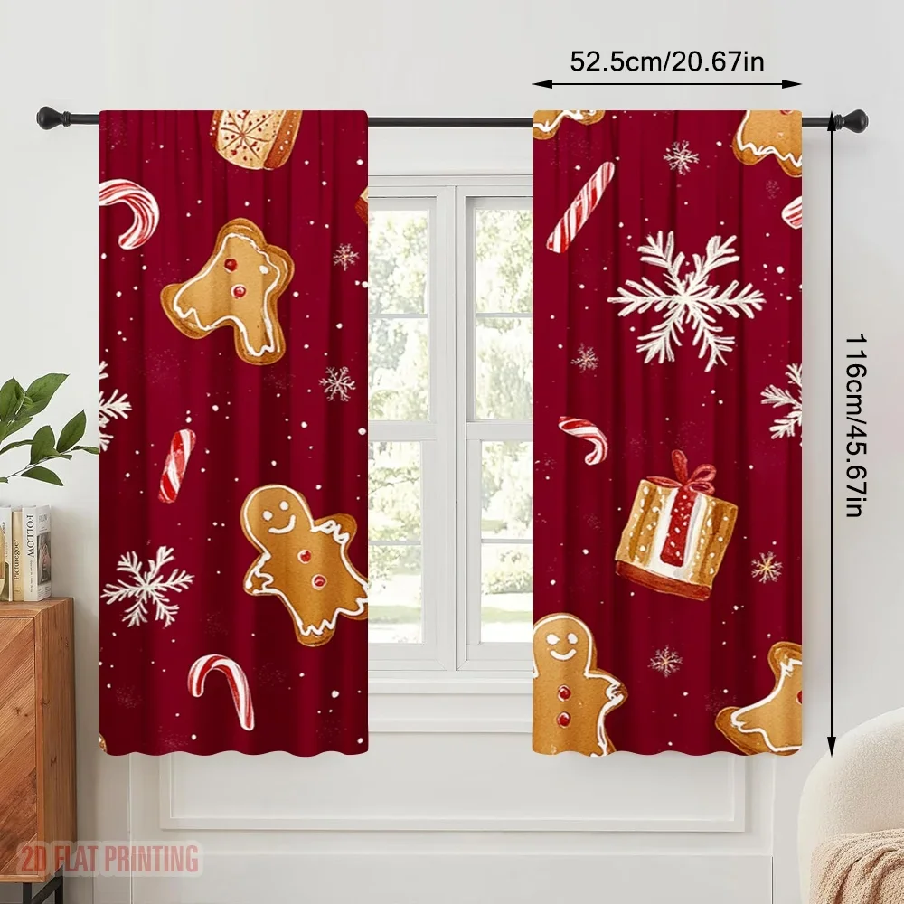 2pcs,2D plane printing Pattern Curtains Christmas Cookies Snowflakes Candy (2) Versatile Fabric (without rod) Versatile All