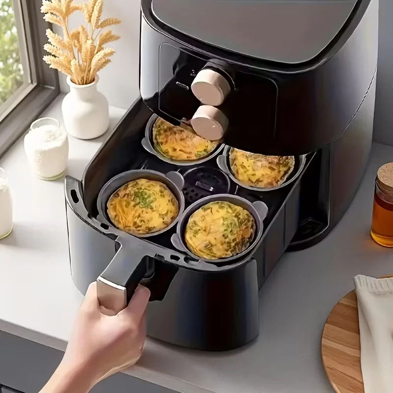 Conjunto de 4 Formas de Silicone para Air Fryer, Copos Antiaderentes, Acessórios para Air Fryer para Ovos, Cupcakes, Muffins, Pudins, Cremes