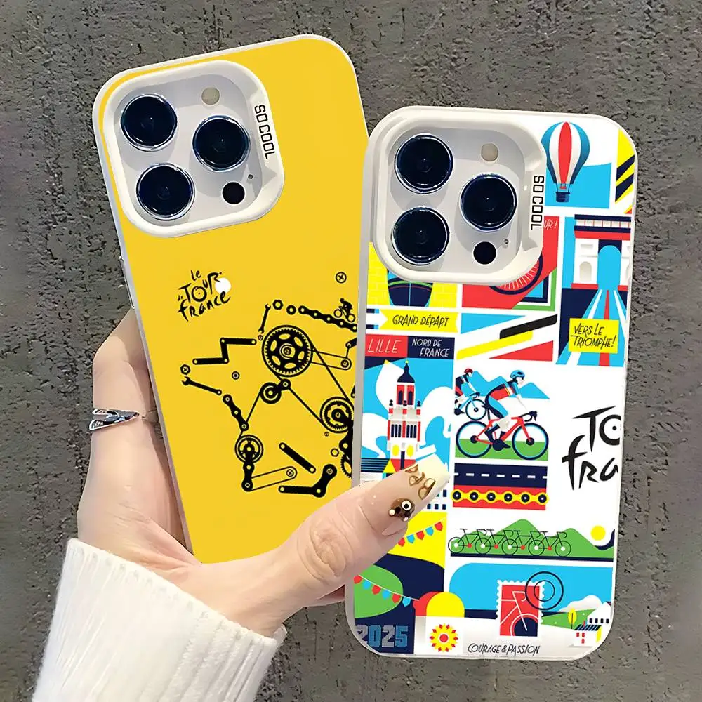 T-Tour De France Bicycle Phone Case For iPhone 17,16,15,14,13,12,11,Pro,XS,Max,Plus,Mini,SE White Candy Matte Shockproof Cover