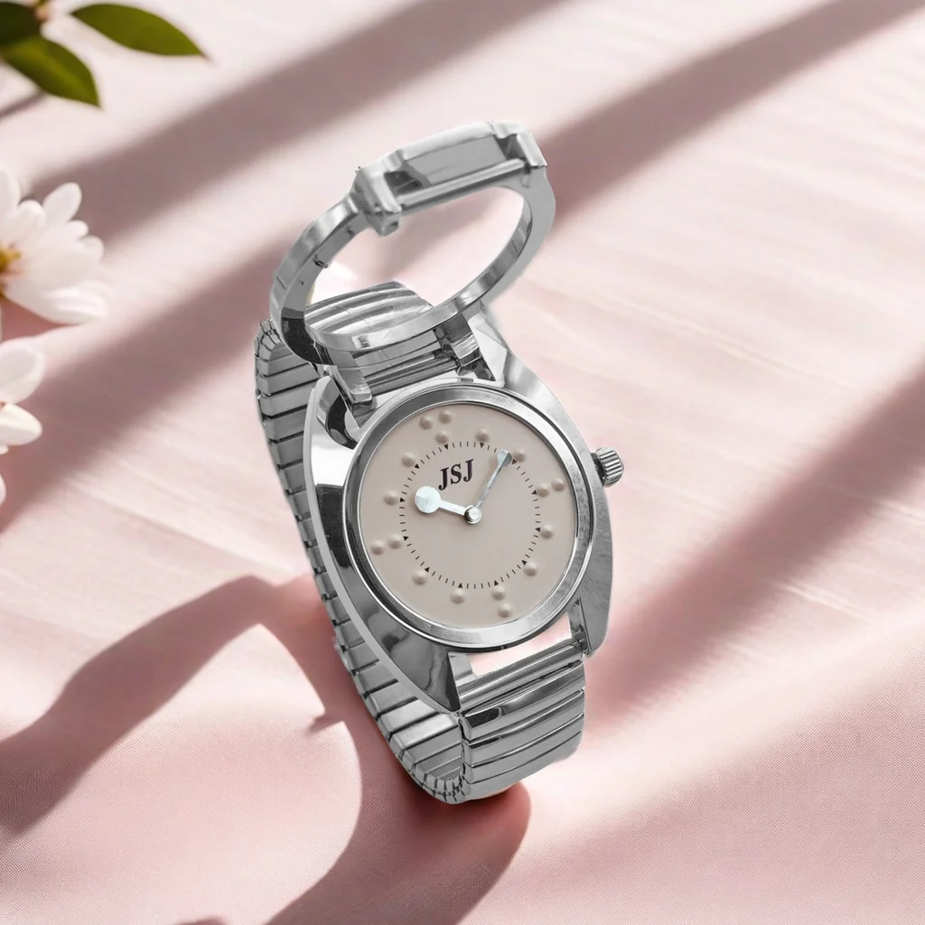 Braille Damen Taktile Uhr Expansion Band Rosa Zifferblatt