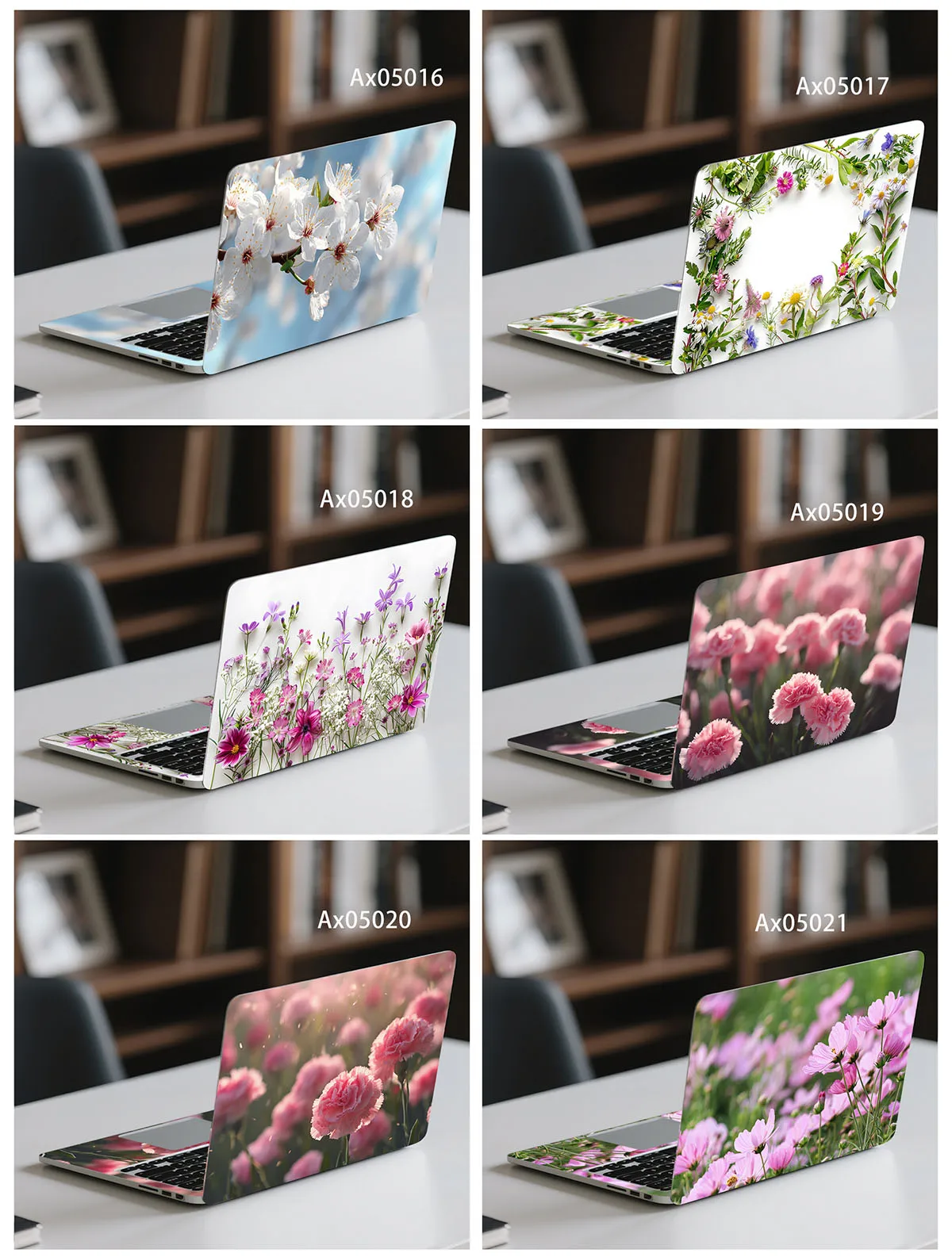 2Pcs Fresh Wild Floral Laptop Skin Sticker, Anti‑Scratch Waterproof Daisy Wildflower Garden Pattern Notebook Decal Set