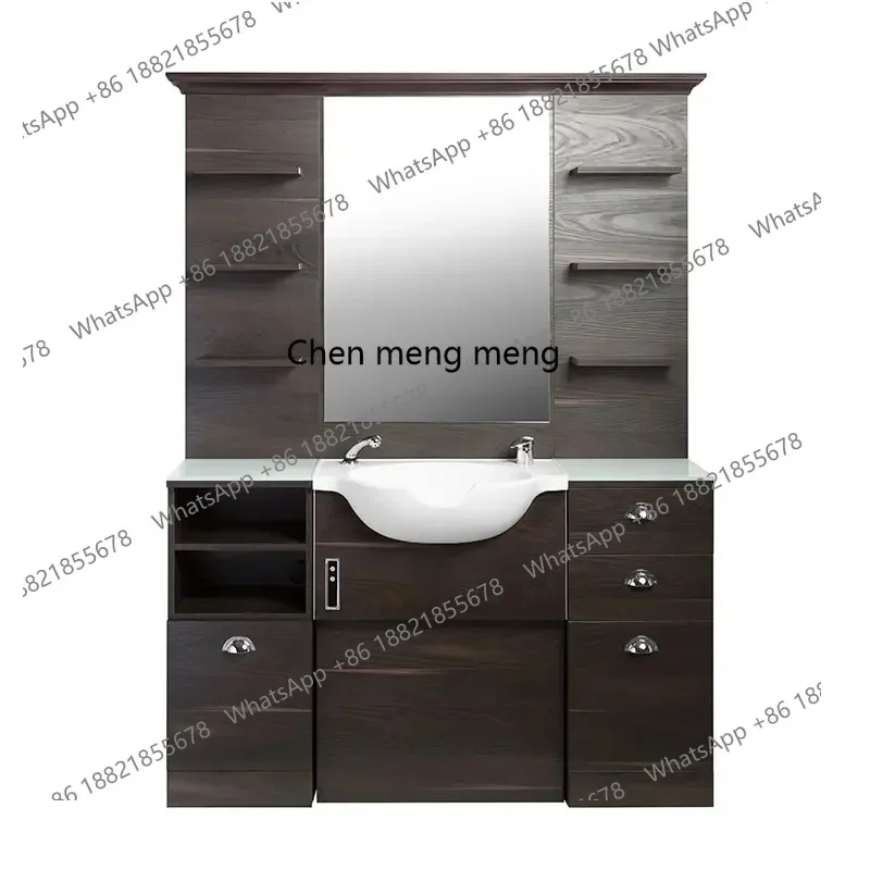 

X Retro hair salon mirror integrated barber shop mirror desk hair salon special, with shampoo basin hair cutting mirror