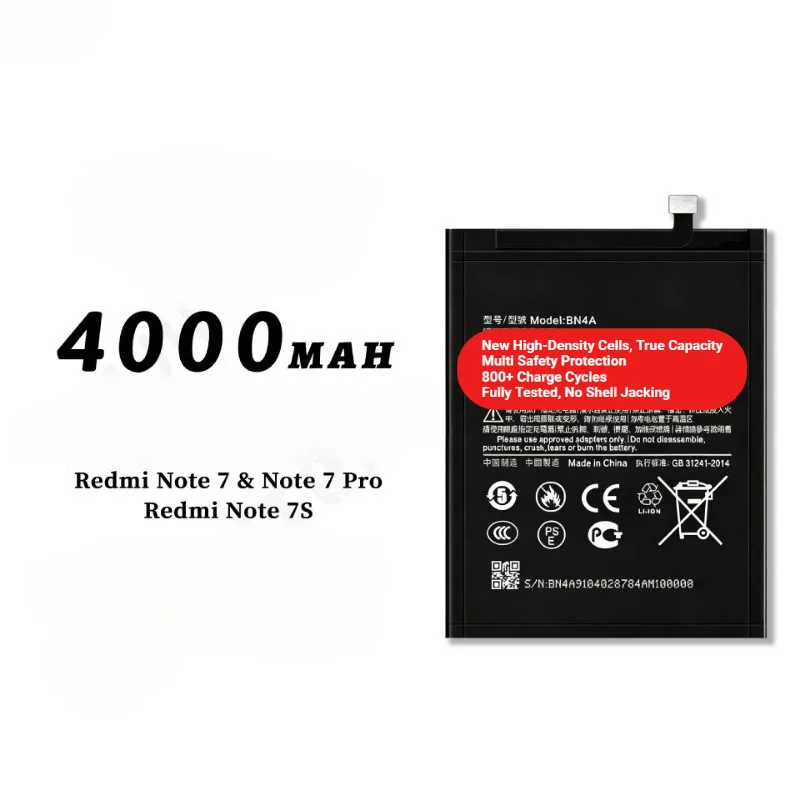 BN4A for Xiaomi Redmi Note 7/Note 7 Pro/Note 7s Phone Battery High Capacity Battery Replacement Bateria Grade A Cell with Tools