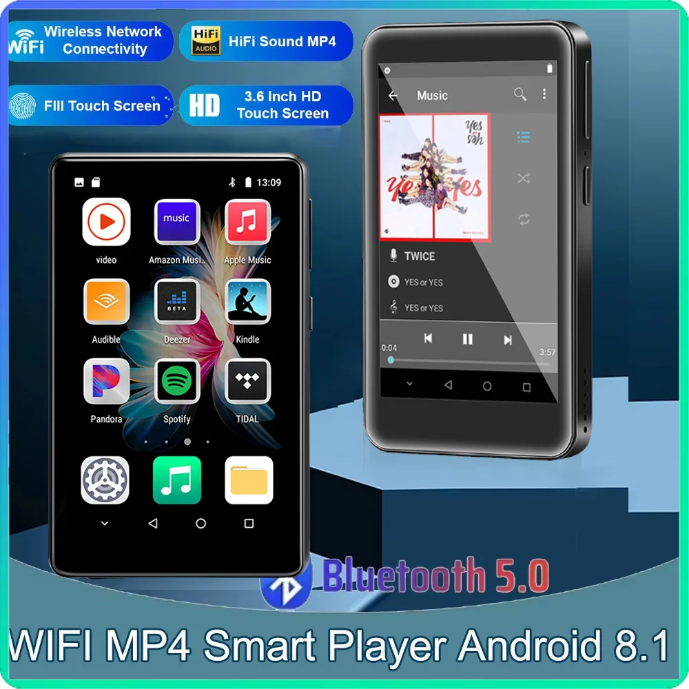 128GB WiFi MP4 Player Android 8.1 Streaming Bluetooth 5.0 3.6inch Full Touch Screen MP3 Music Players With Spotify 2GB ROM+16GB