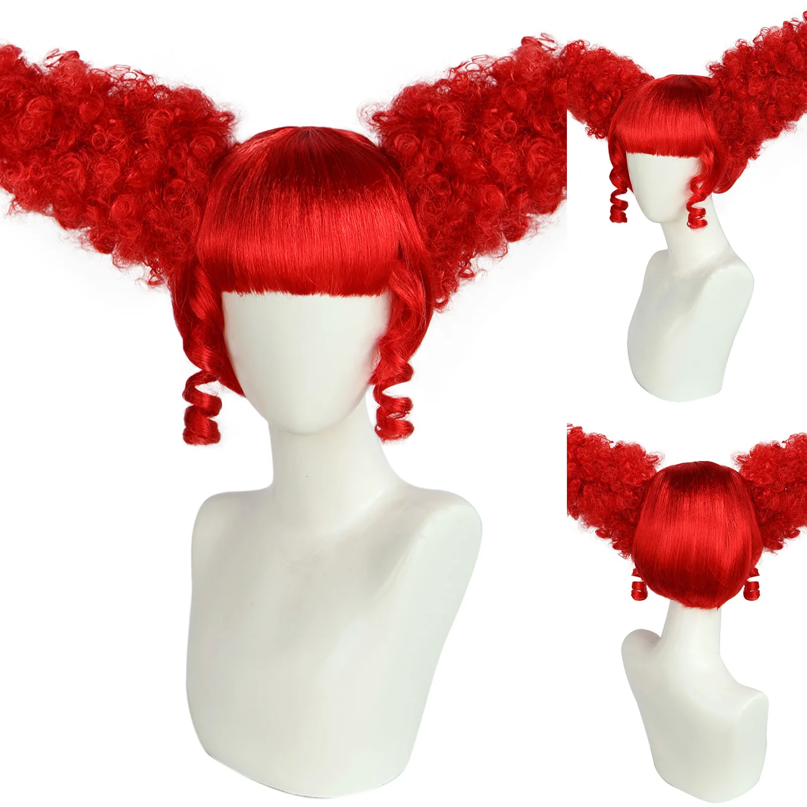 Red Synthetic Wig with Spiral Braids and Bangs, Cosplay