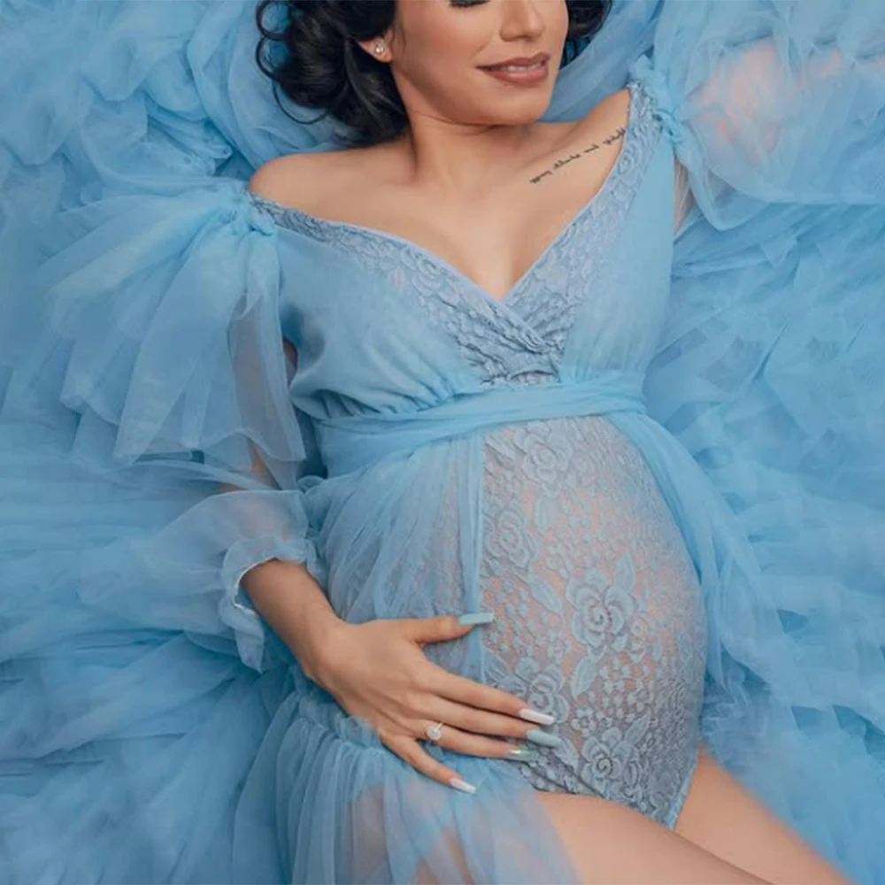 Maternity Dress Photo Shoot Silk Tulle Fairy Elegant Dresses Pregnant Women V-neck Floor Length Maxi Gowns Premama Photography