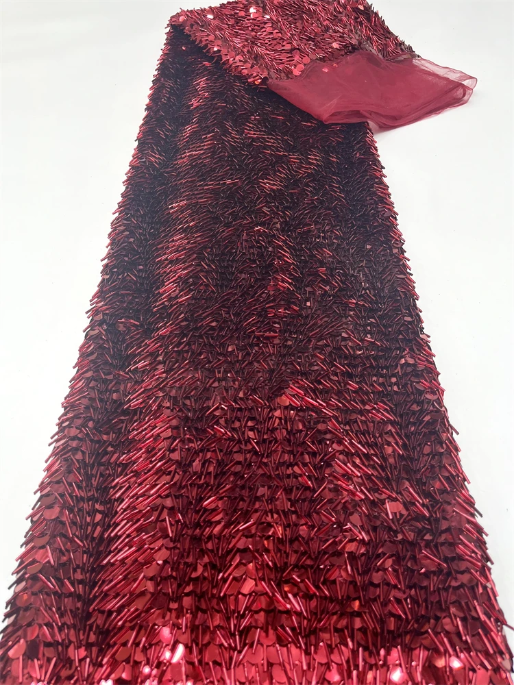 

African Beaded Lace Fabric 2025 Tulle Lace Fabric France Sequins Nigerian Embroidery Bridal Mesh Lace Fabrics For Women Sewing