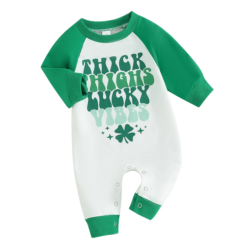 Newborn Baby Girl Boy St Patrick s Day Outfits Four Leaf Clover Romper Long Sleeve Jumpsuit Infant Clothes