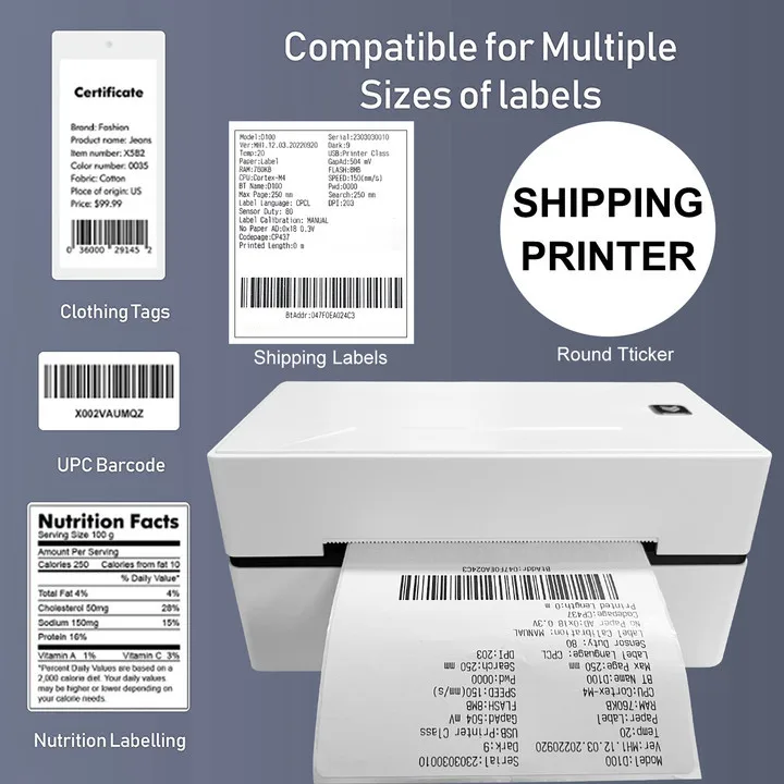 Thermal label printer can print thermal label paper with a width of 38-110mm, suitable for small businesses, schools, and shops