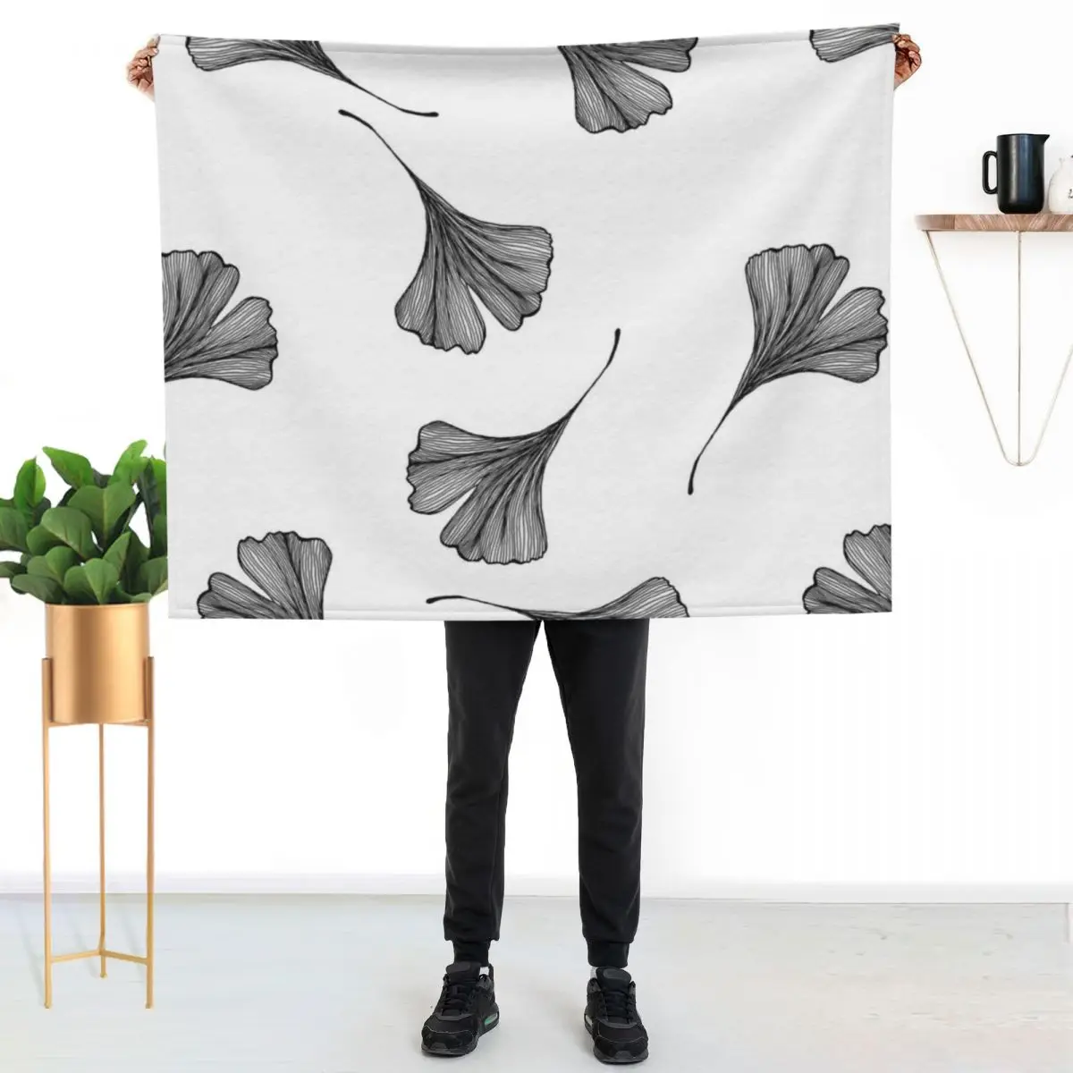 Line art ginkgo leaf Throw Blanket Bed Sofas For Decorative Sofa for babies Luxury Brand Sofa Throw Blankets