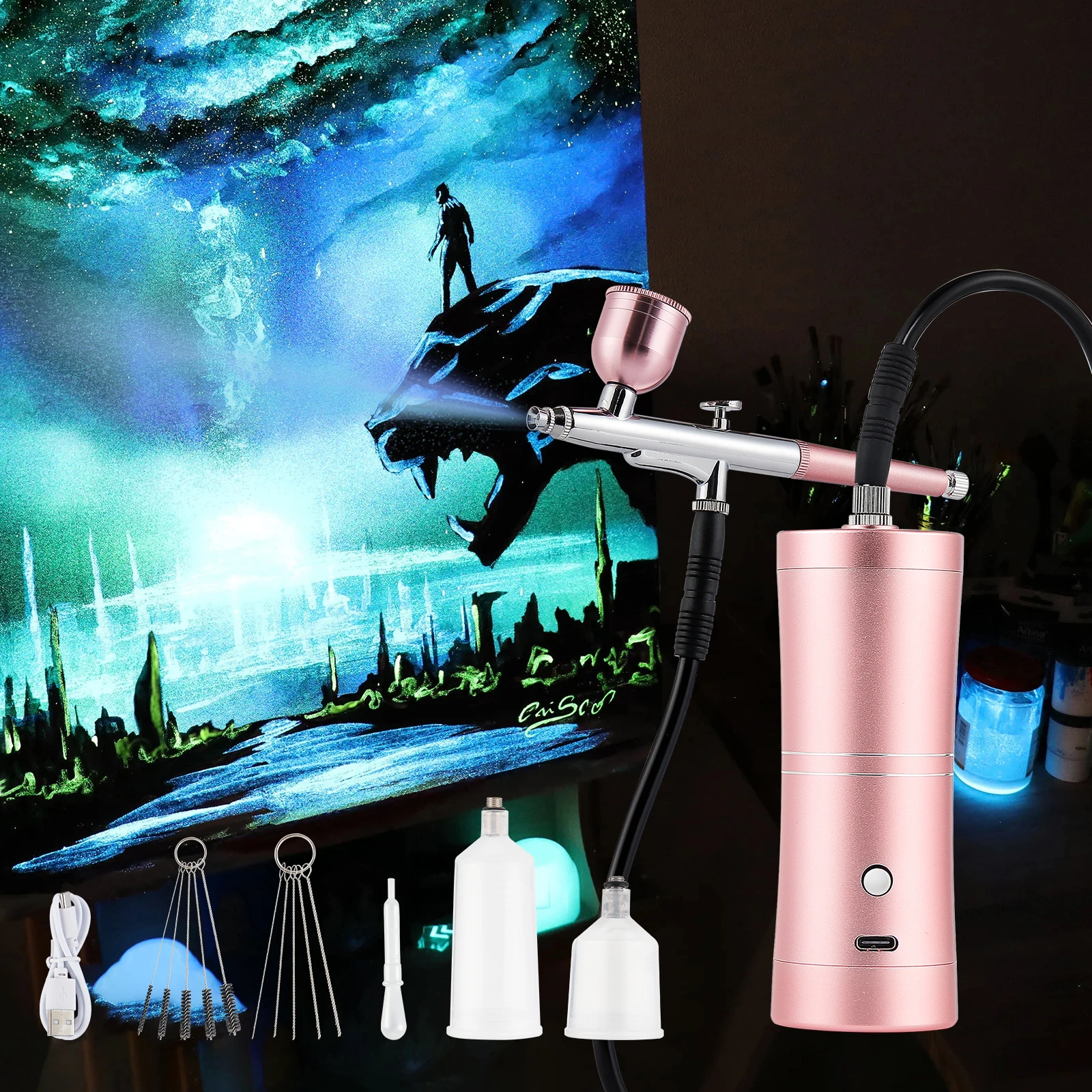 Top 0.3mm Portable Airbrush With 150cm Air Tube Cake Pastry Painting Sprayer Makeup Hair Dye Barber Nail Art Paint Spray Gun