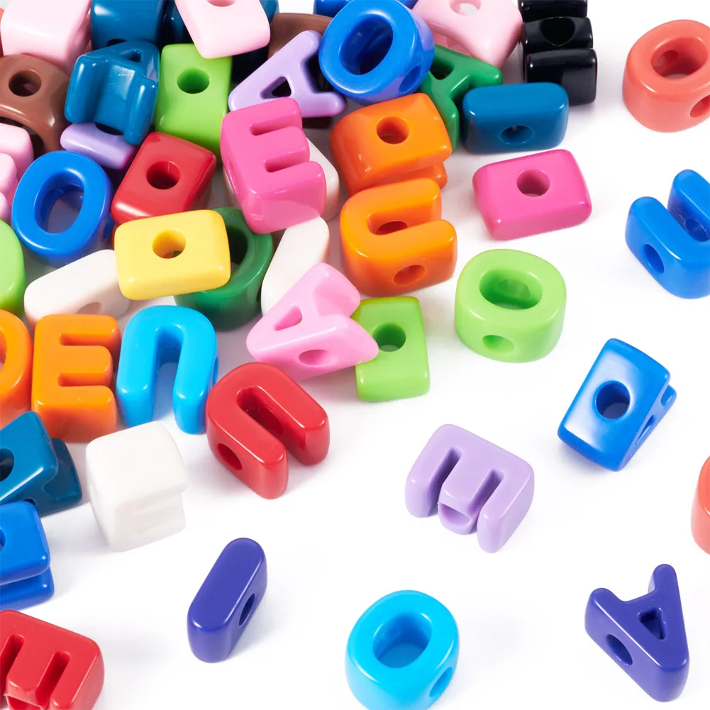 50Pcs Opaque Acrylic European Beads Letter A/E/I/O/U Large Hole Loose Beads For DIY Jewelry Making Necklace KeyChain Accessories