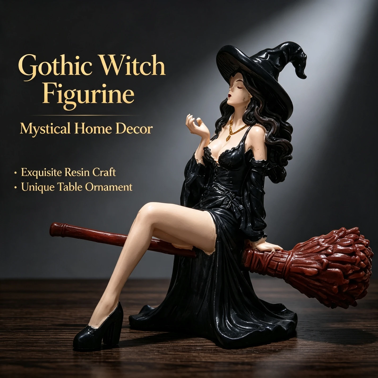 Gothic Witch Incense Burner Resin, Statue Figurine Smoking Lady On, Broomstick Home Table Desktop Decoration, Ornament Gift