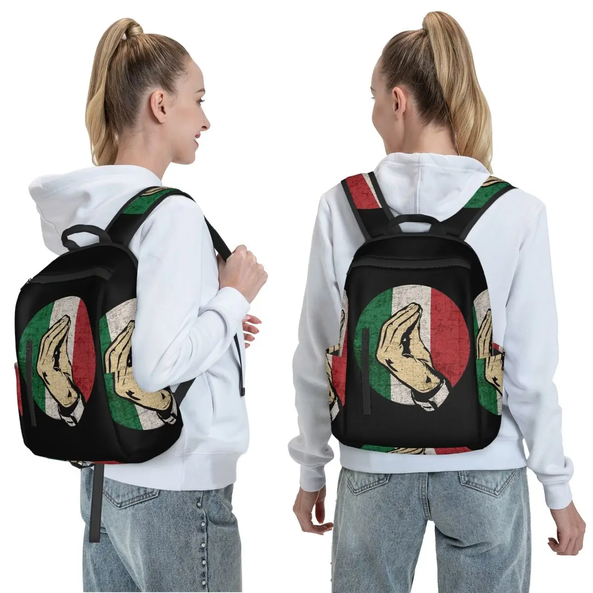 Italian Hand Gesture Sing Language Backpack Daypack Large Capacity Boys Girls BookBag School Bag Shoulder Bags for Men Women