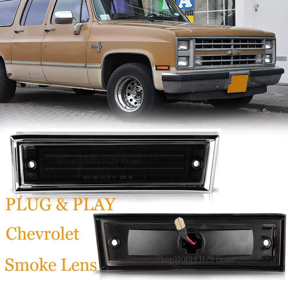 

1981-1991 For Chevrolet R2500 R3500 Truck C10 C20 C30 K10 K20 K30 K5 Blazer Front Amber LED Side Marker Lights Smoke Lens IP67