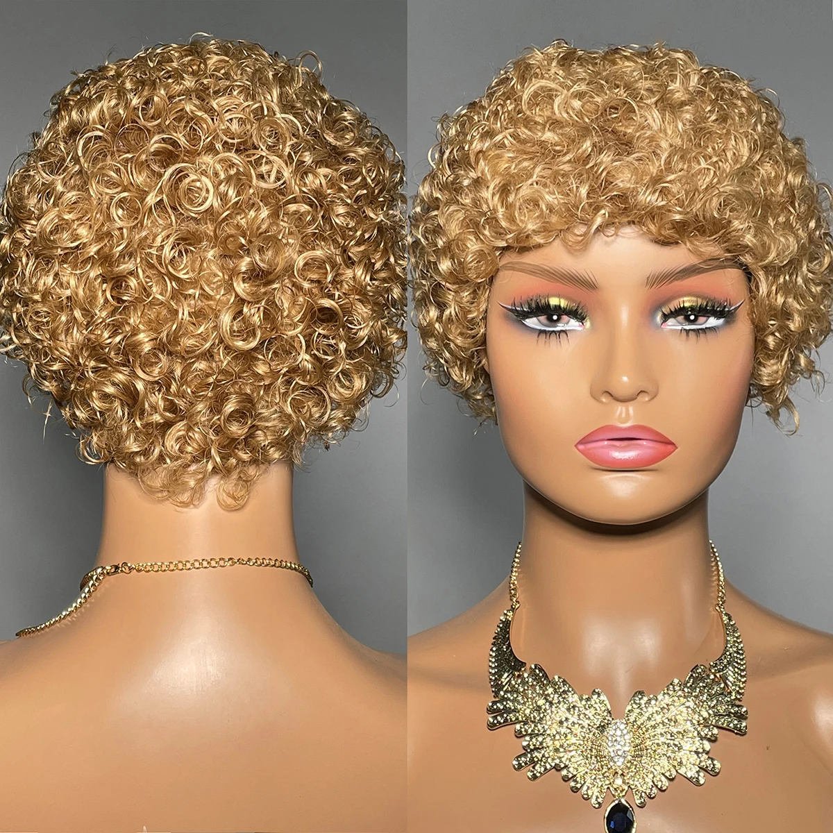 Short Curly 99J Wig For Woman 100% Human Hair Wigs Full Machine Made Pixie Curl Kinky Curly Wigs Cheap Wigs on Sale Clearance