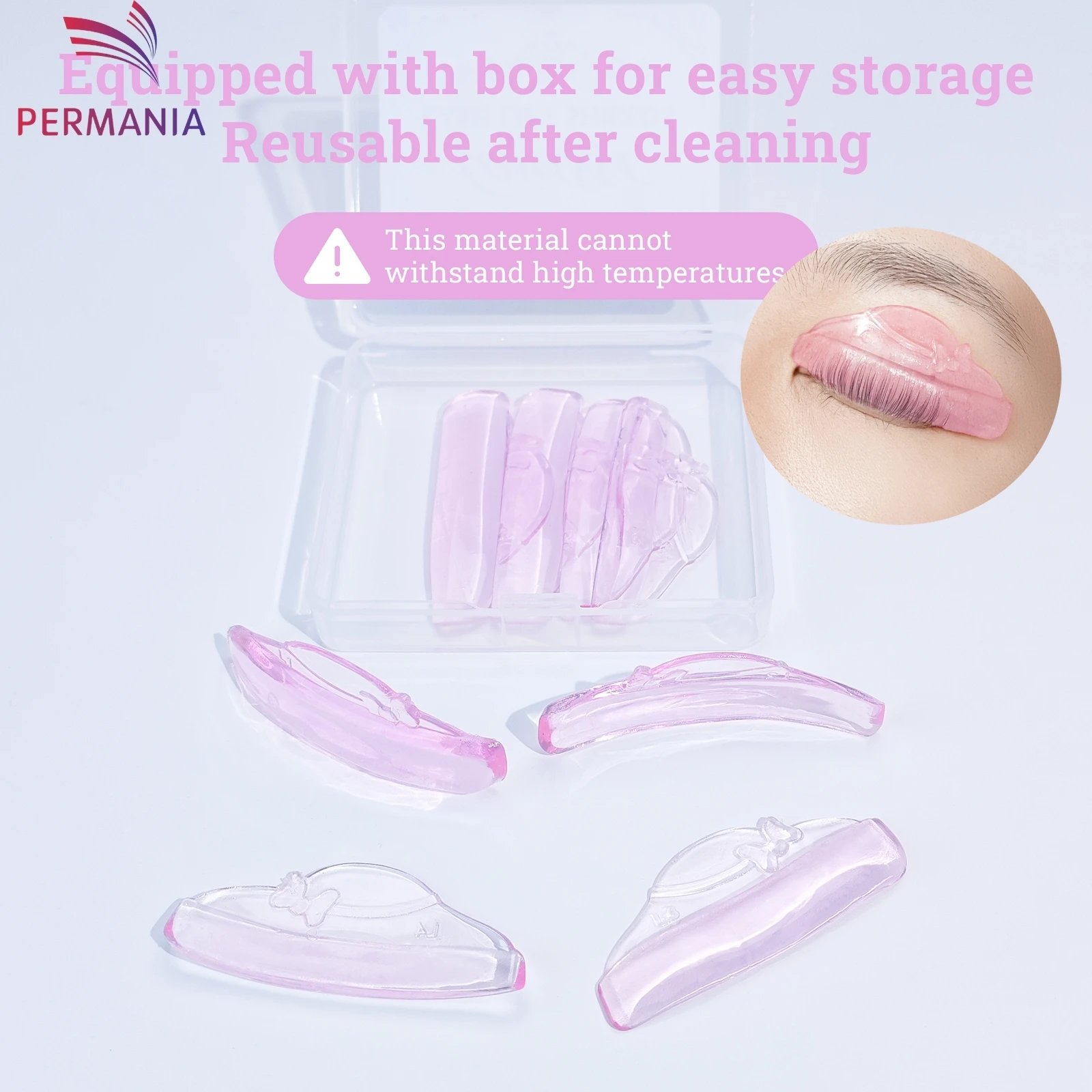 PERMANIA 4 Pary Silikonowych Wałeczków do Trwałej na Rzęsy, Osłonki, Samoprzylepne Podkładki do Liftingu Rzęs, Akcesoria do Podnoszenia i Modelowania Rzęs 3D, Narzędzie do Makijażu