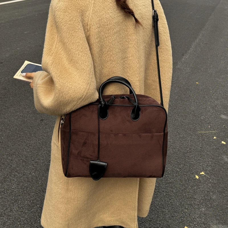 فو الجلد المدبوغ رمادي داكن ريترو حمل الحقائب للنساء بلون سعة كبيرة التنقل تنوعا حقيبة كتف عادية حقيبة يد كلاسيكية #2