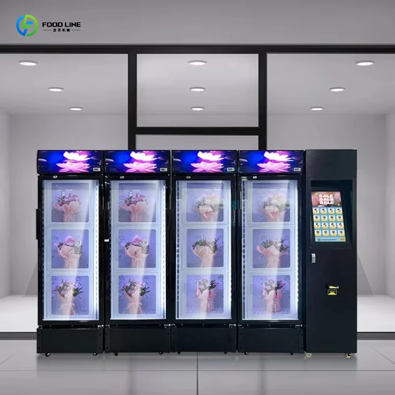 FL Unmanned Retail 10/12 Grids Floral Vending Machine Transparent Window Flower Vending Machine for Subway Customized