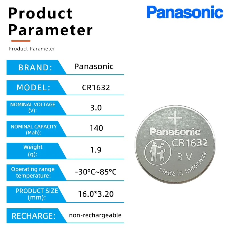 Panasonic CR1632/CR1616/CR1620/CR1025/CR1216/CR1220/CR2012 3V button battery for car key remote control