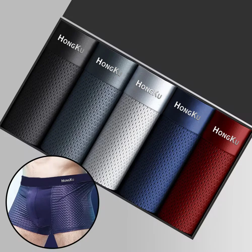 

4/5 PCS Men's Panties Men Underwear Boxershorts Men Boxer Ropa Interior Hombre Calzoncillos Breathable Bamboo Hole Large Size