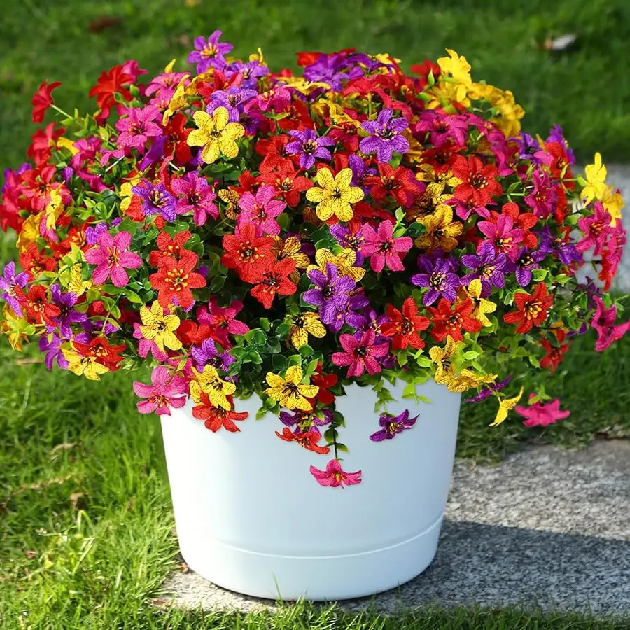 

Artificial Flowers for Outdoors Spring Decoration, Fake Silk Realistic Faux Plants UV Resistant for Outdoor Planter Porch Patio