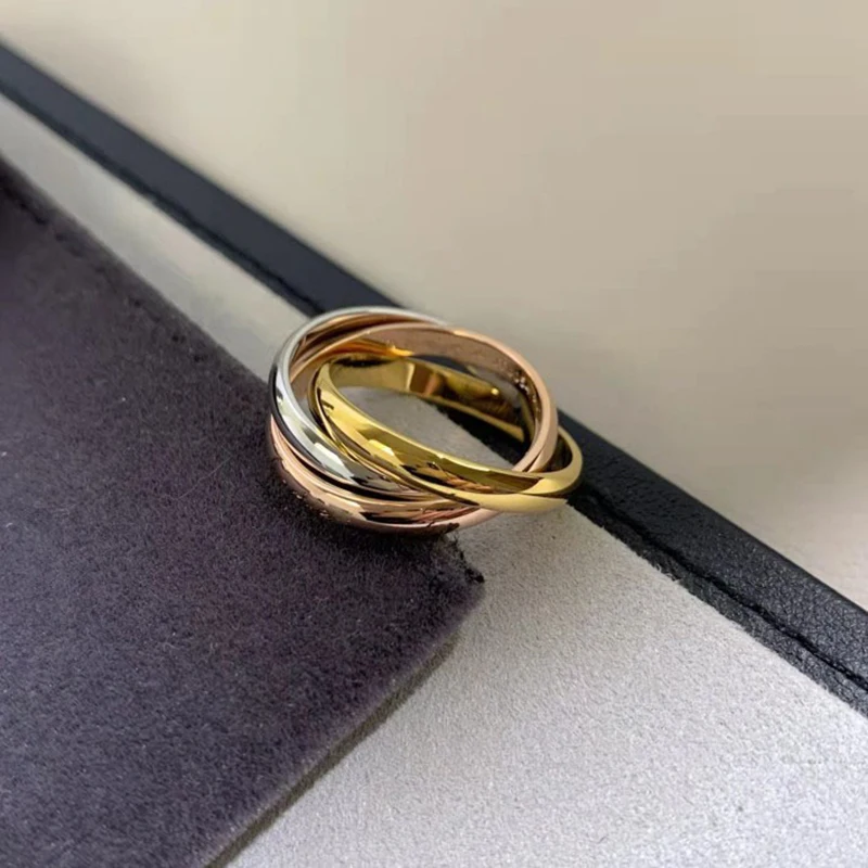 Classic 925 sterling silver color separation trinity ring Women's personality simple fashion brand party high grade jewelry