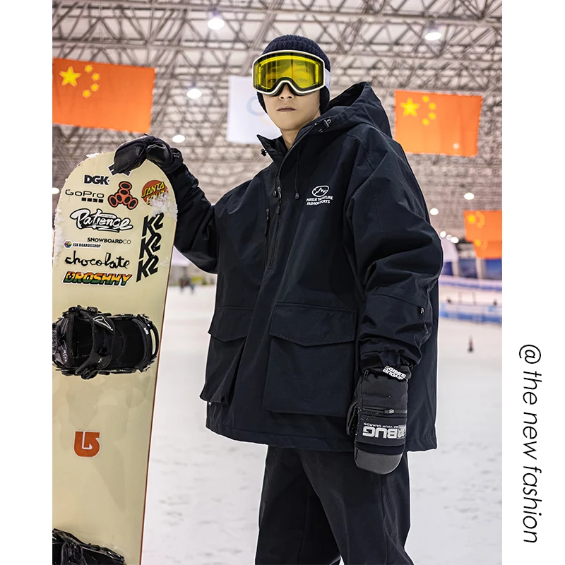 

Men's Outdoor Climbing Clothes Cotton Jaet Thiened Hooded Winter Coat Youth Faion Casual Loose Fit Zipper Closure