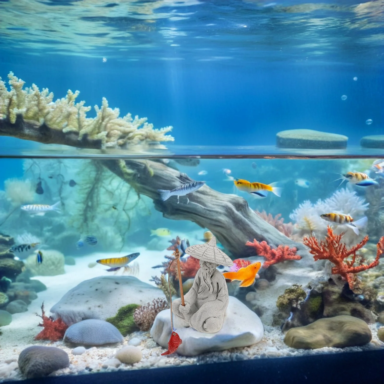 

Sandstone Mini Fisherman Statue Chinese Old Man Fishing Sculpture for Bonsai Fish Tank Aquarium Decor Sand Table Accessories