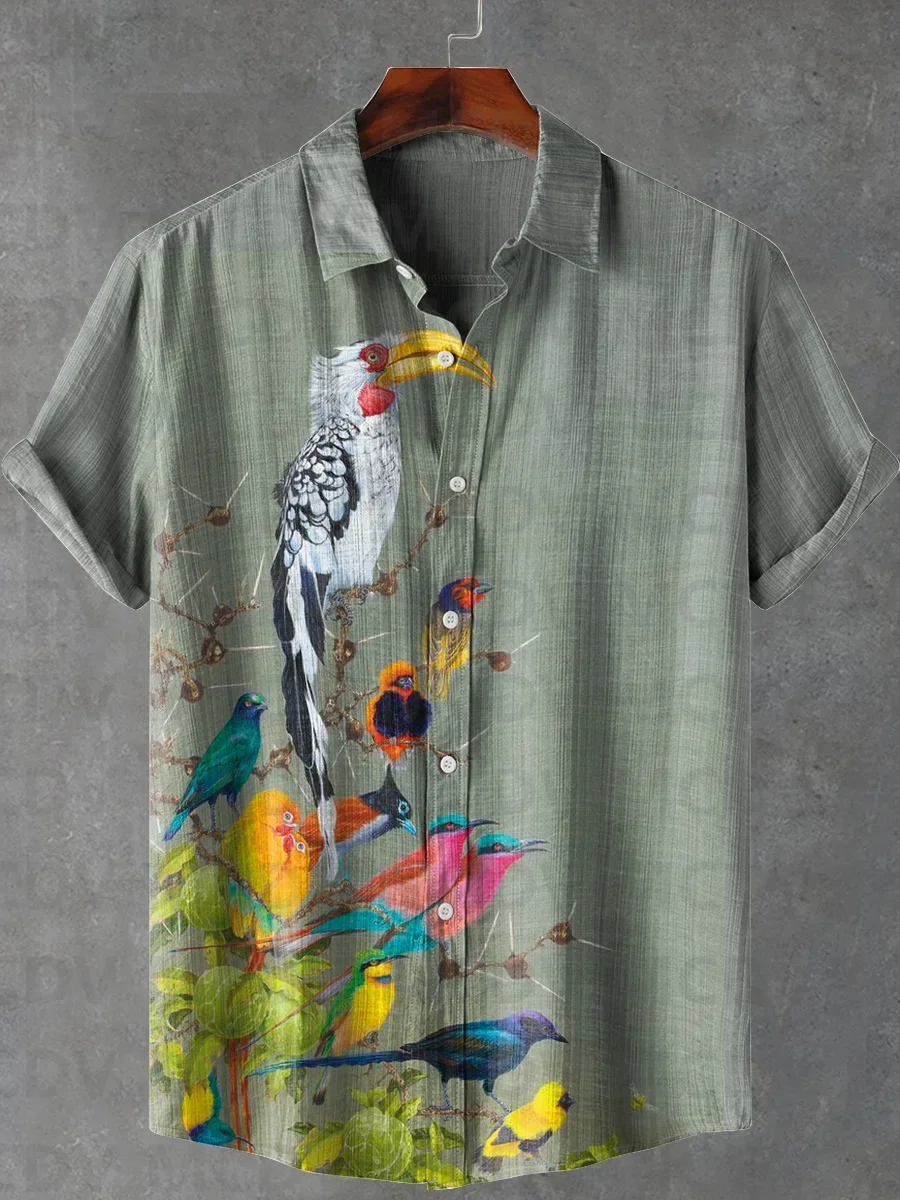 الرجال والنساء الزهور الاستوائية مصنع الفن طباعة طية صدر السترة قميص عارضة ، قمصان هاواي الصيف