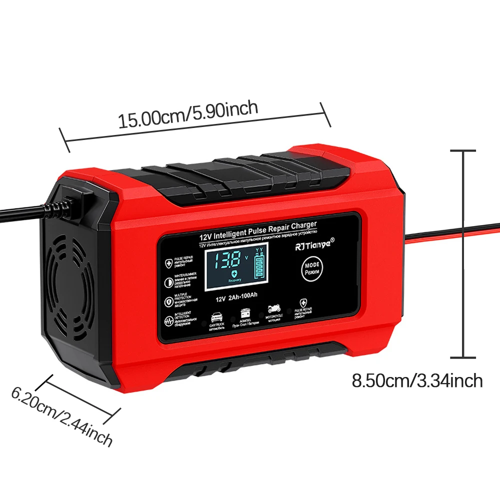 Digital Display Screen EU Plug 12V6A Car/Motorcycle Charger Suitable for Lead Acid Batteries Smart Battery Charger