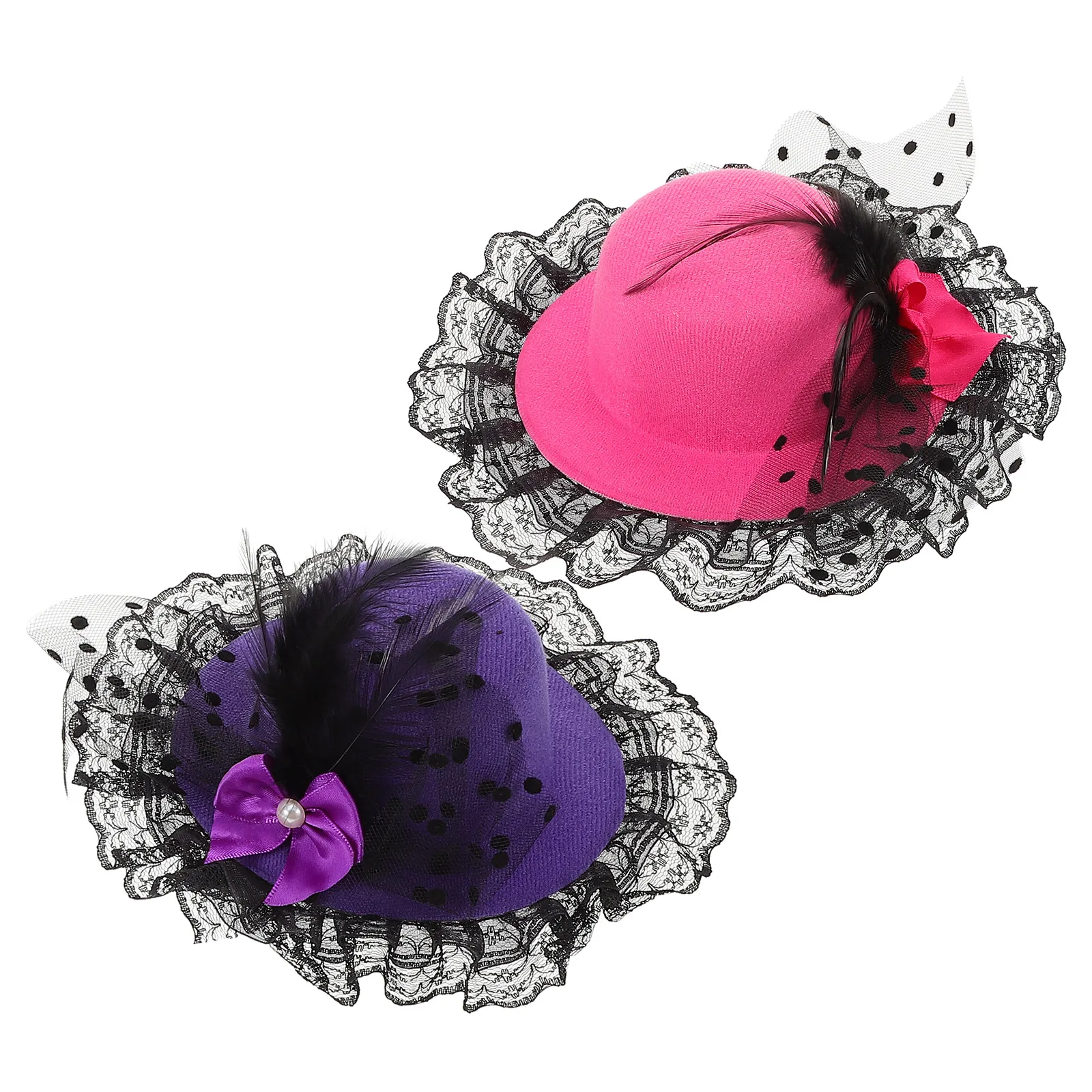 

2pcs Bow Fascinator Hats Vintage Style Mesh Top Hat Hair Clips for Women Girl 13cm Steampunk Billycock Hairpin