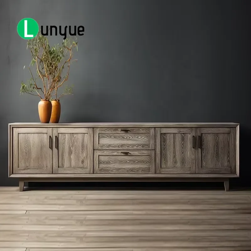 European Antique Style Natural Oak Sideboard with Drawers and Lockers Vintage Storage Cabinet for Living Room Bedroom