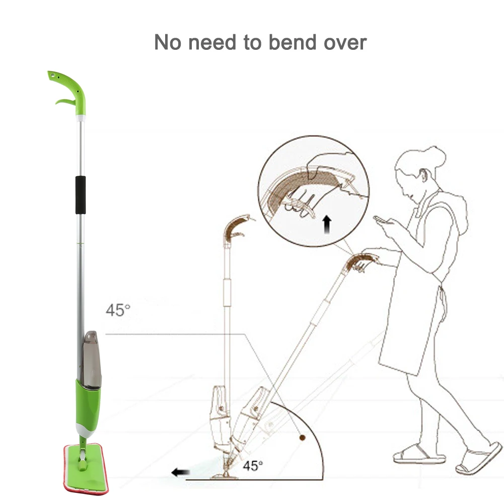 Mopp für Besen mit Sprühgerät – 360° ° Rotierender Mopp zum Reinigen von Holzböden, Fliesen, Laminat, Küche – 500 ml – Detail 1